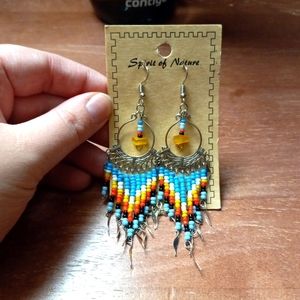 Blue, Orange, Silver seed Bead earrings!